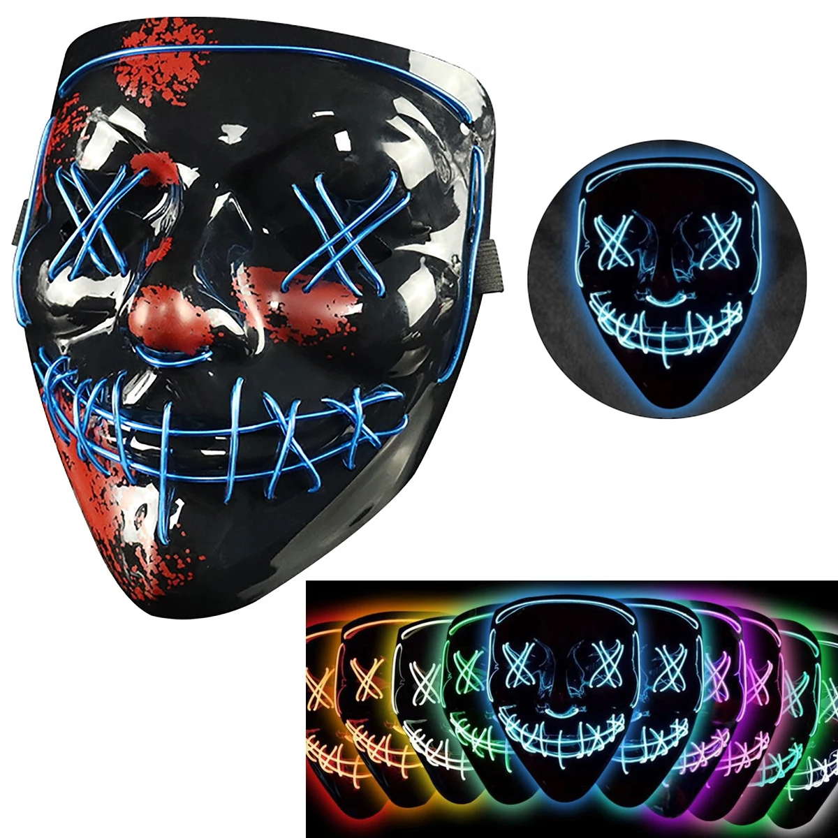 Scary LED Halloween Mask Cosplay Light Up for Men Women Kids 1