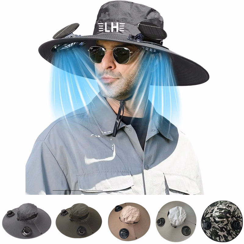 Wide Brim Sun Hat with 2 Solar Fan