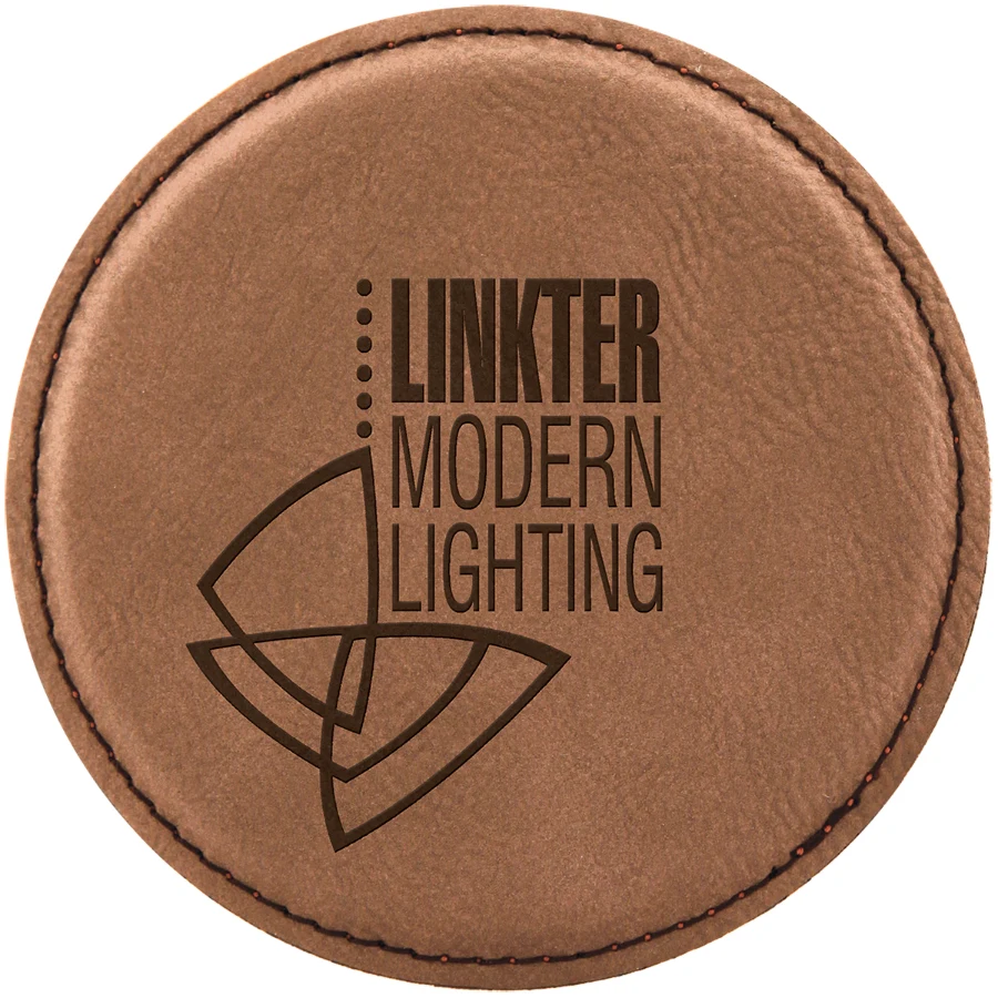 4" Round Dark Brown Leatherette Coaster 1