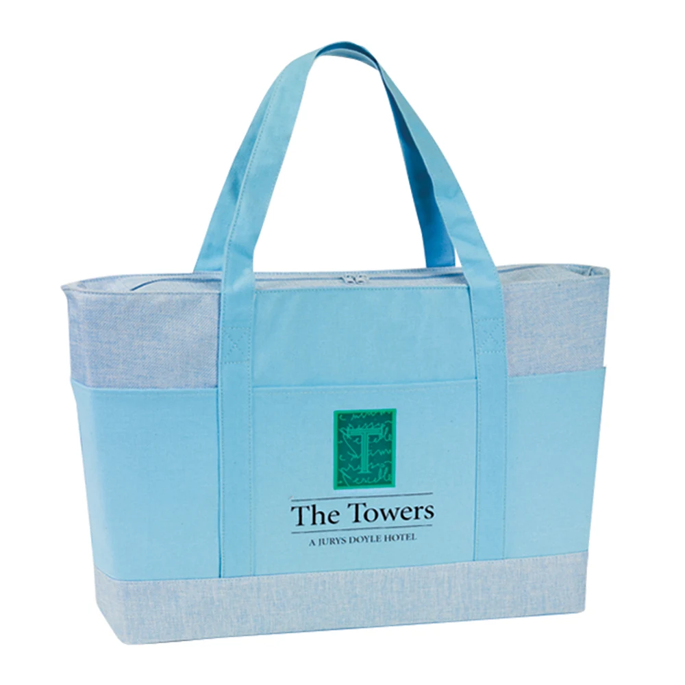 Two-Tone Jute & Canvas Shopping Tote Bag, custom tote bag with logo imprint 1