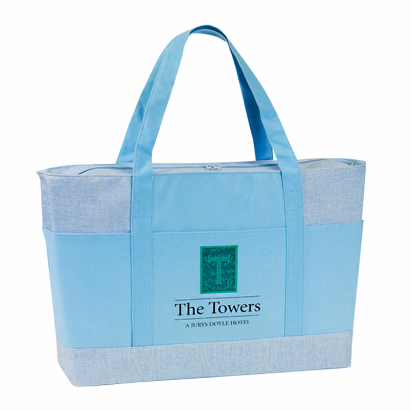 Two-Tone Jute & Canvas Shopping Tote Bag