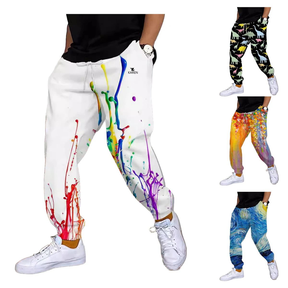 Men Sports Jogger 3D Printed Casual Pants w/ Drawstring 1