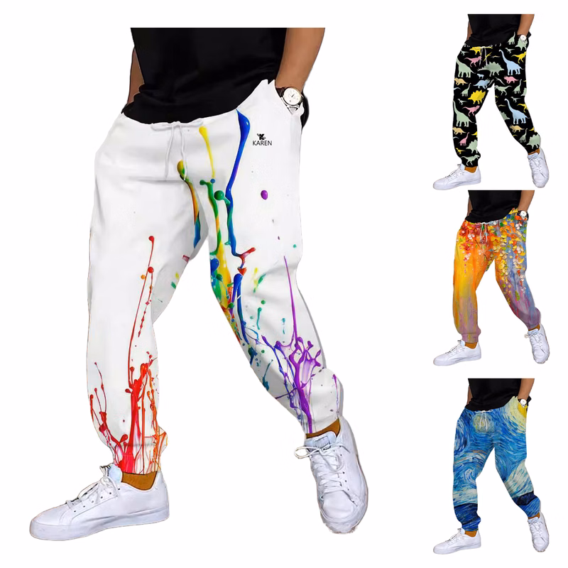Men Sports Jogger 3D Printed Casual Pants w/ Drawstring