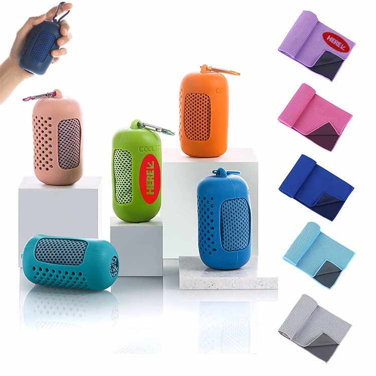 Cooling Towel with Vented Silicone Bottle and Carabiner