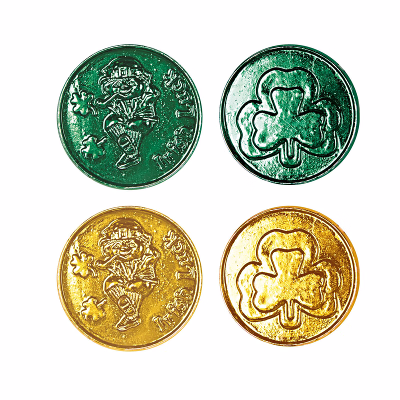 Lucky Leprechaun Plastic Coins w/ Embossed Design