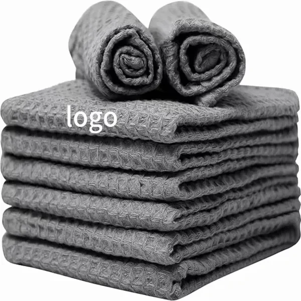 Custom Waffle Weave Cotton Reusable Dish Cloth Set Eight Pack — Kitchen Towel Bundle 1