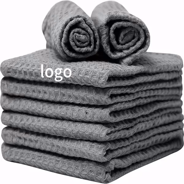 Custom Waffle Weave Cotton Reusable Dish Cloth Set Eight Pack — Kitchen Towel Bundle
