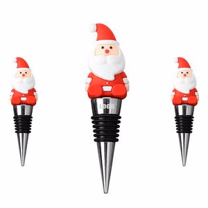 Adorable PVC Sitting Santa Claus Wine Cork Bottle Stopper
