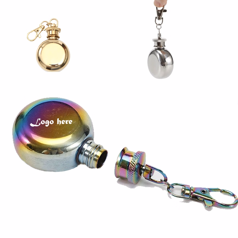 Portable 1 Oz Round Flask With Keychain