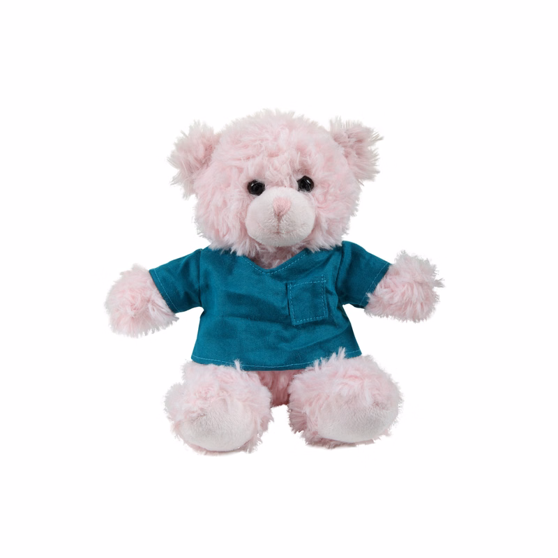 soft plush  Pink Curly Sitting Bear with Medical Scrub