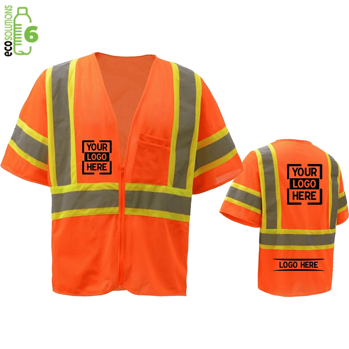 rPET Class 3 Reflective Tape Mesh Safety Zip Vest with 2 Pockets 1