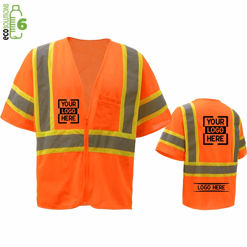 rPET Class 3 Reflective Tape Mesh Safety Zip Vest with 2 Pockets