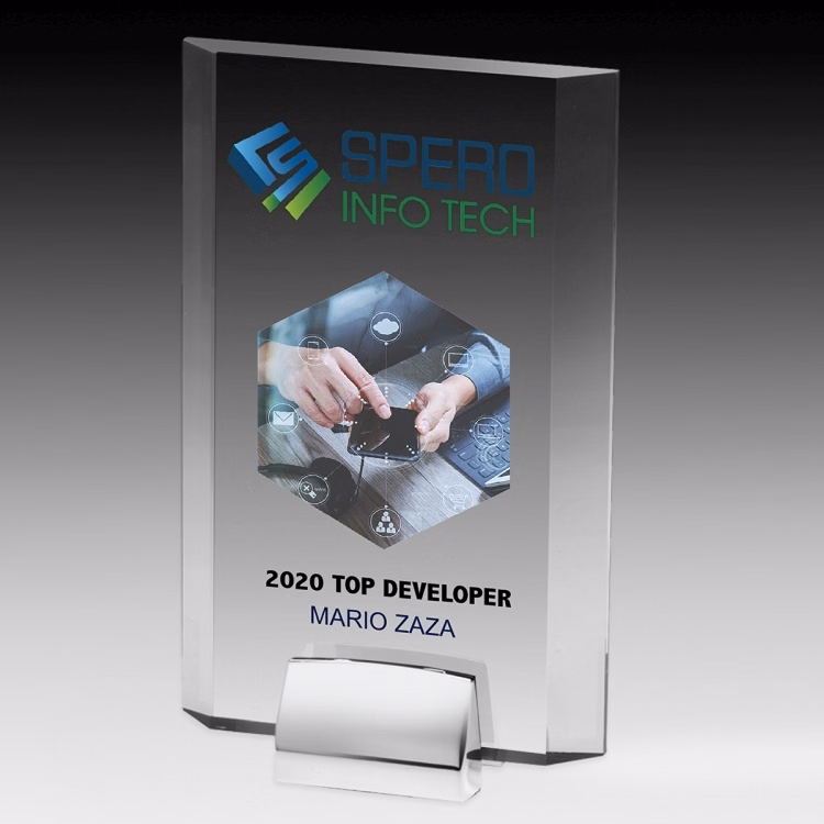 Rectangular Beveled Award w/ Chrome Base (5" x 7 3/4" x 3/4") - 4 Color Process
