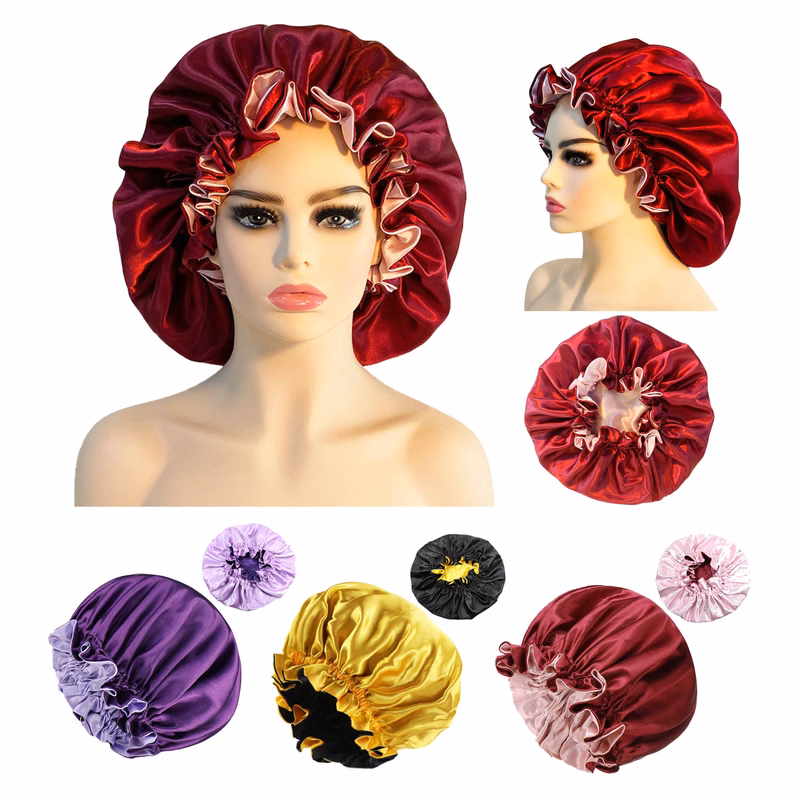 Double Layer Satin Large Lace Sleeping Cap