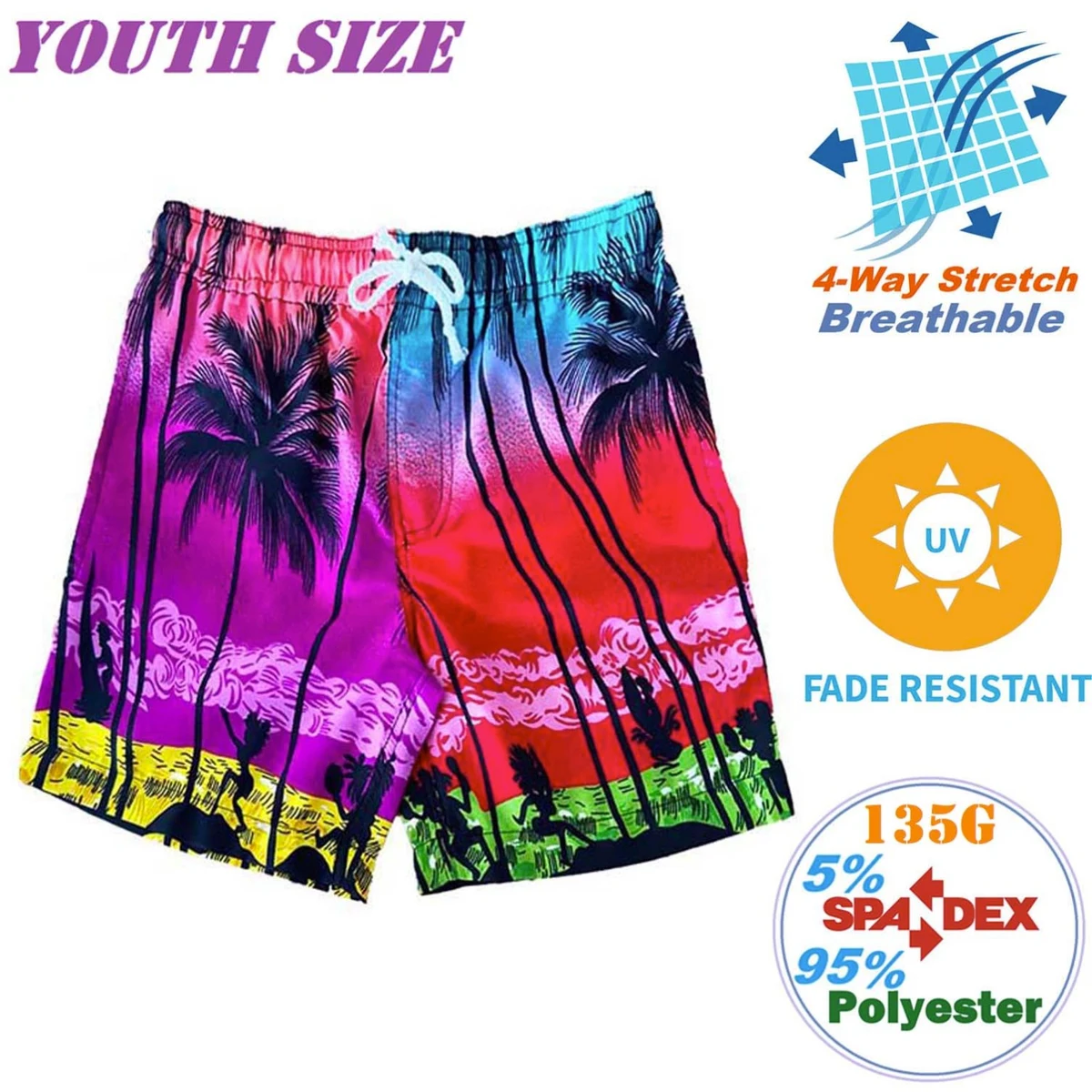 Youth 135GSM breathable wrinkle free Hawaiian Shorts, Soft & Cool 1