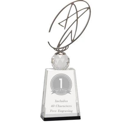 Crystal: 10" Clear/Black Base with Silver Metal Ov 1