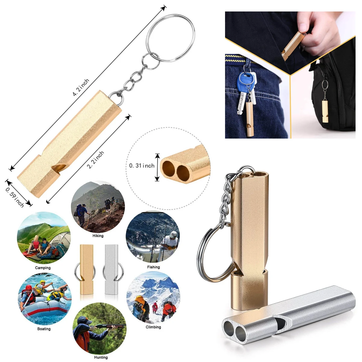 Double Tube High Frequency Metal Outdoor Survival Whistle 1