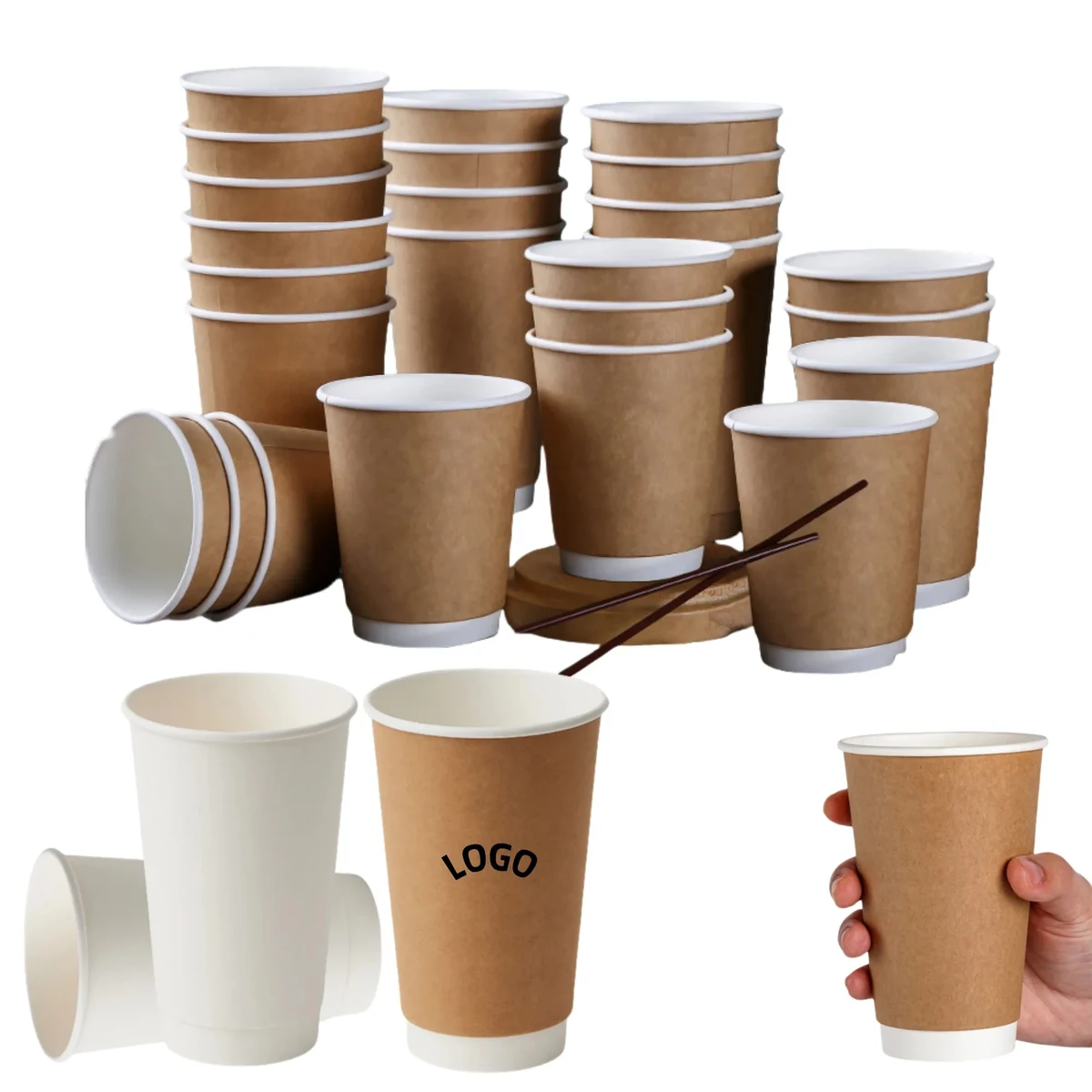 16 OZ Disposable Double Kraft Paper Coffee Cup 1