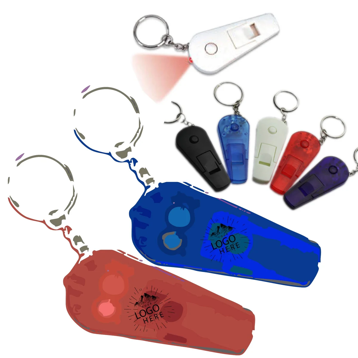 Plastic Drop Shaped Whistle Key Chain With LED Light 1