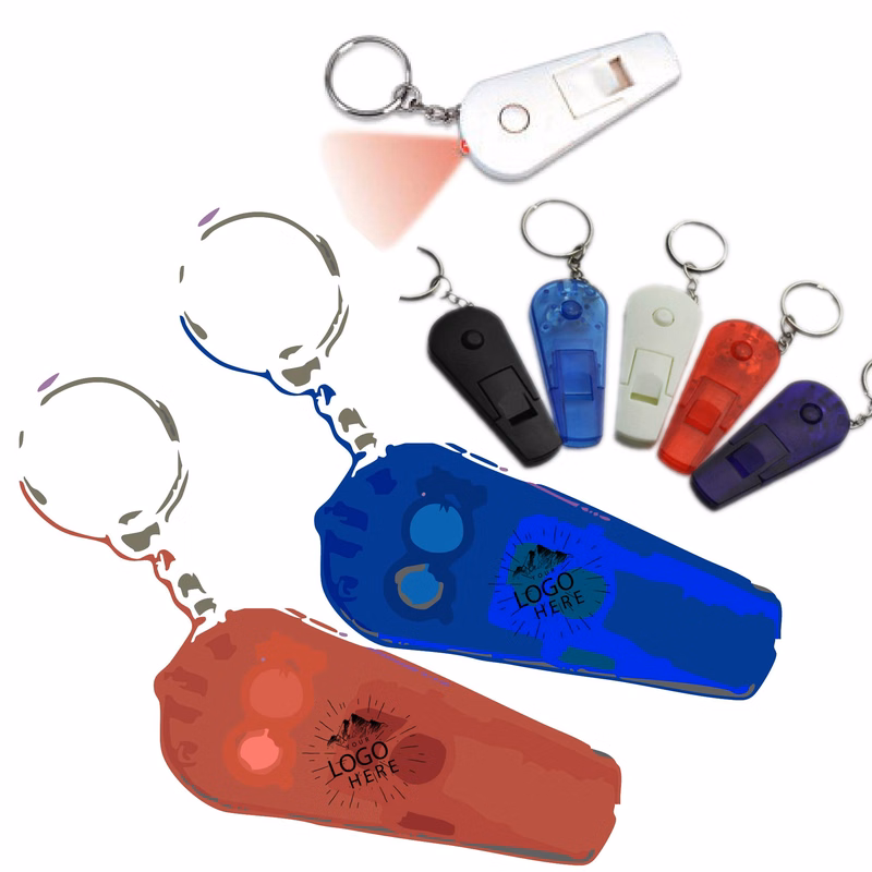 Plastic Drop Shaped Whistle Key Chain With LED Light