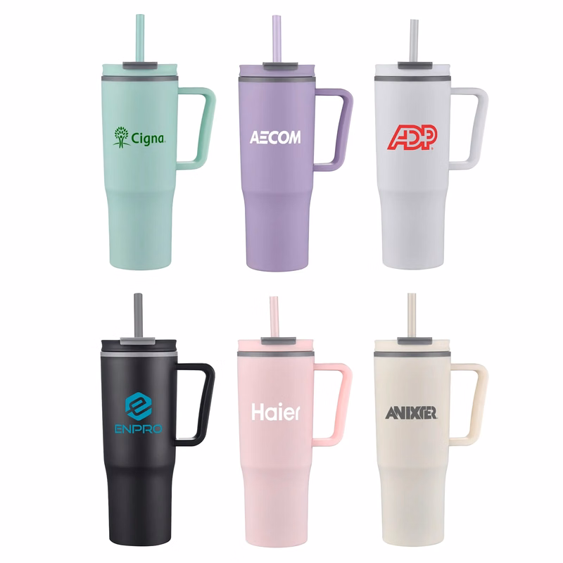 30oz. Double Wall Mug with Handle and Straw