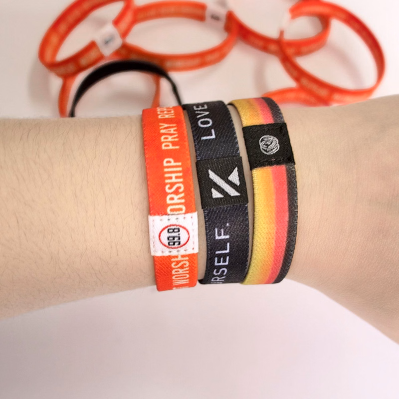 1/2" Sublimated Elastic Event Wristband w/ Customizable Woven Label