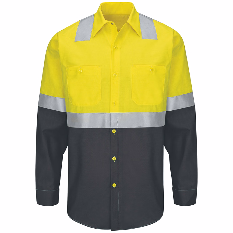 Red Kap® Hi-Visibility Long Sleeve Color Block Ripstop Work Shirt - Type R, Class 2
