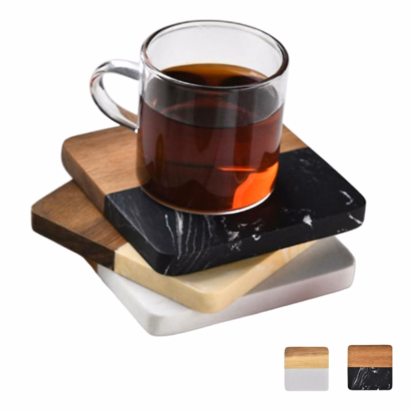 Wooden & Marble Square Spliced Coaster