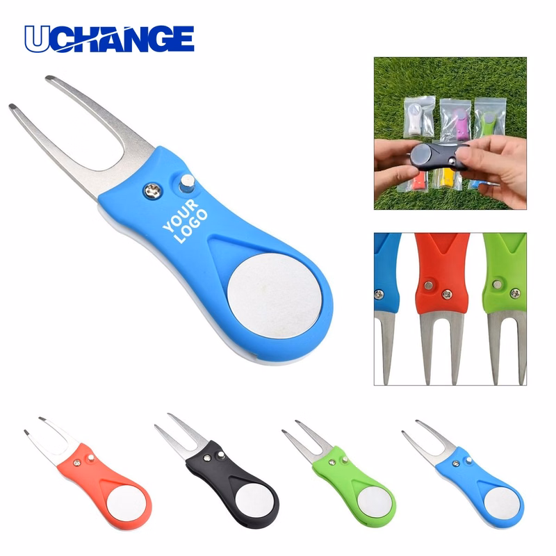Foldable Golf Divot Tool with Plastic Handle and Steel Fork 4.3 x 1 Inch