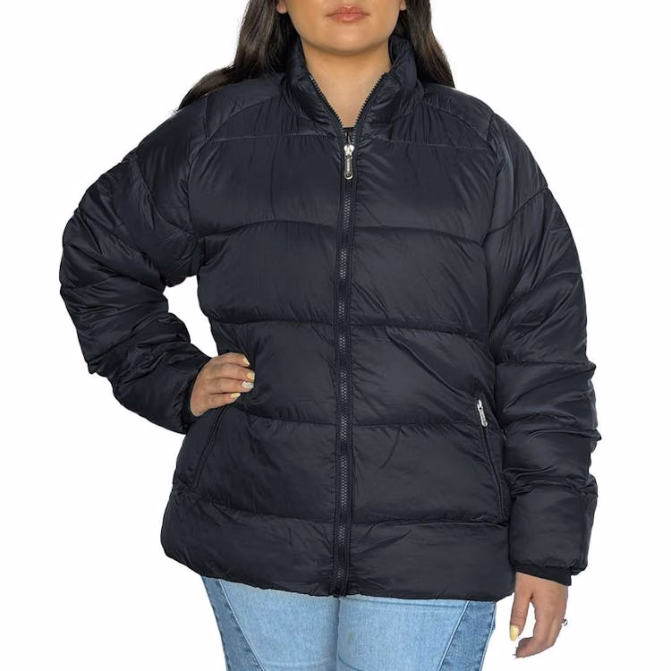 Women's Solid Puffer Jackets Black S-XL