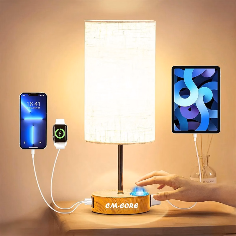 Linen Fabric Shade Bedside Touch Control Table Lamp