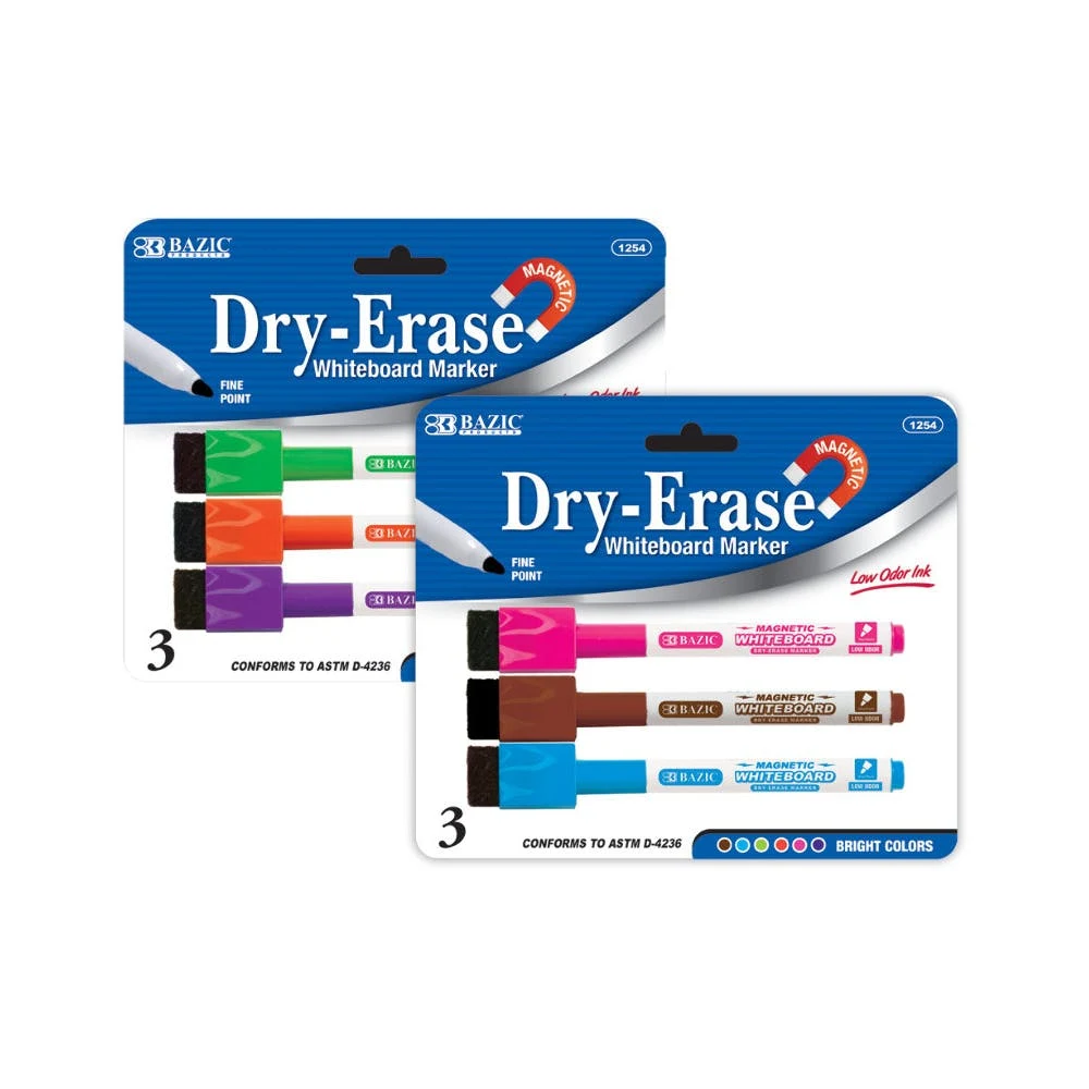 Magnetic Dry-Erase Markers - 3/Pack Fine Point Bright Colors 1