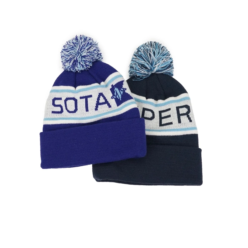 Custom Acrylic Knit Beanie Cap with Cuff and Pompom 1
