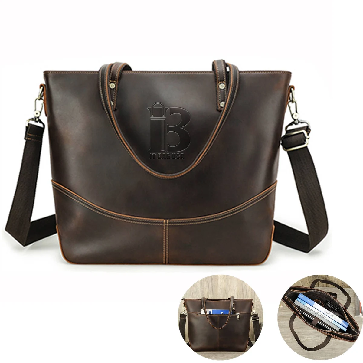 Genuine Leather Large handheld Laptop Cross-body Bag 1