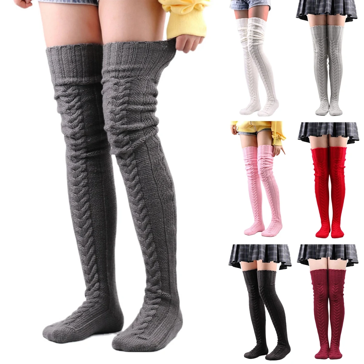 Women'S Cable Knitted Thigh High Boot Socks Extra Long 1