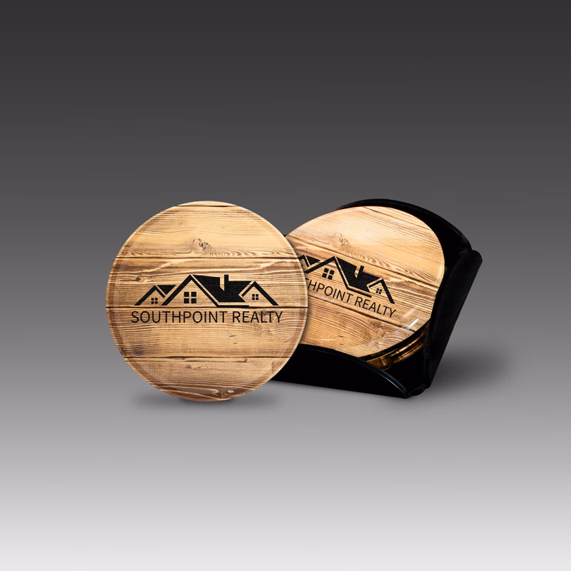 4 Round Coasters & Holder Set