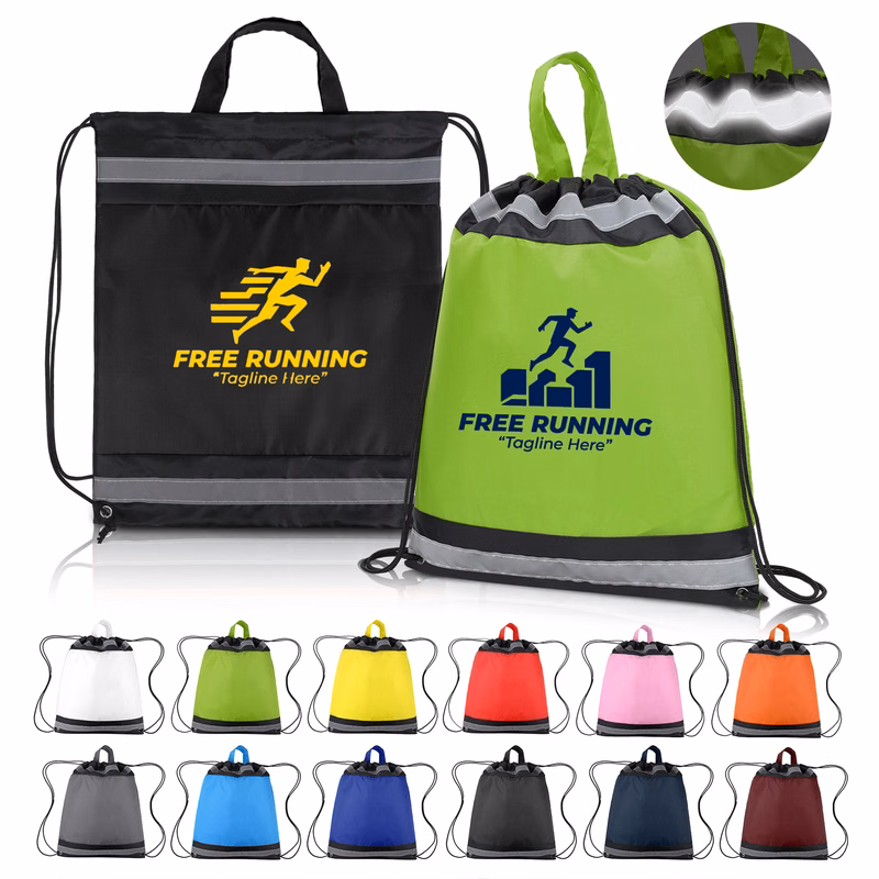 Small Reflective Polyester Drawstring Backpack