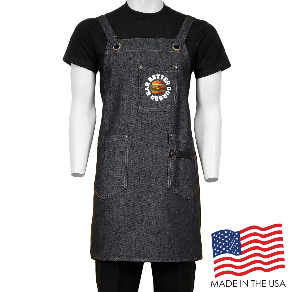 26 in. x 31 in. Denim Cross Back Apron with Pockets (Full Color Logo) 1