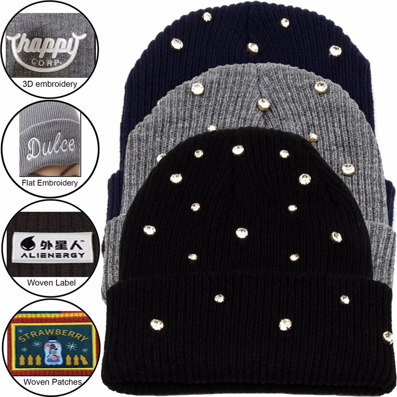 Cuffed knitted beanie with Luxury stone