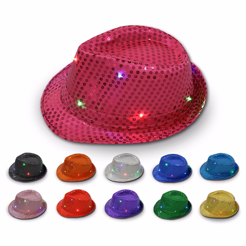 LED Light Up Adults Sequin Fedora Hat