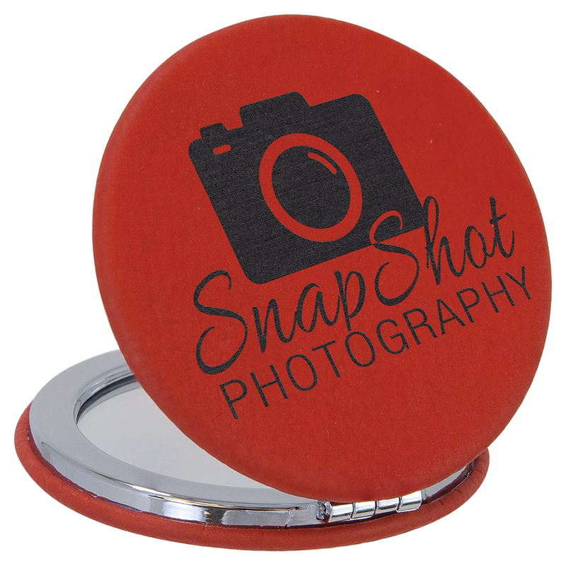 2 1/2" Red Leatherette Compact Mirror