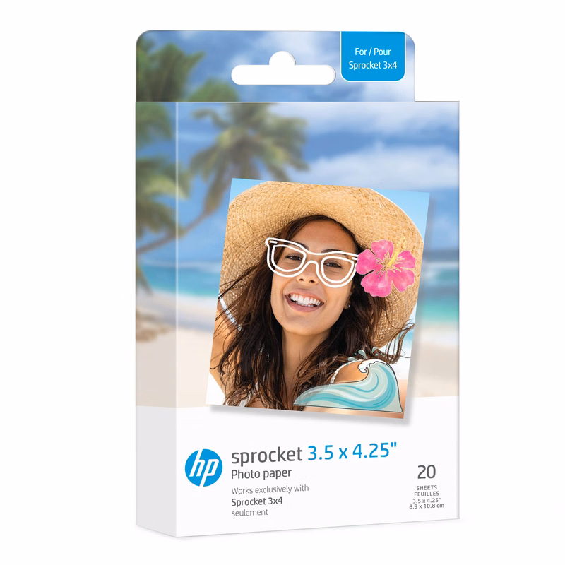 HP Sprocket 3.5 x 4.25" Zink Sticky-Backed Photo Paper (20 Pack) Compatible Sprocket 3x4 Photoboo...