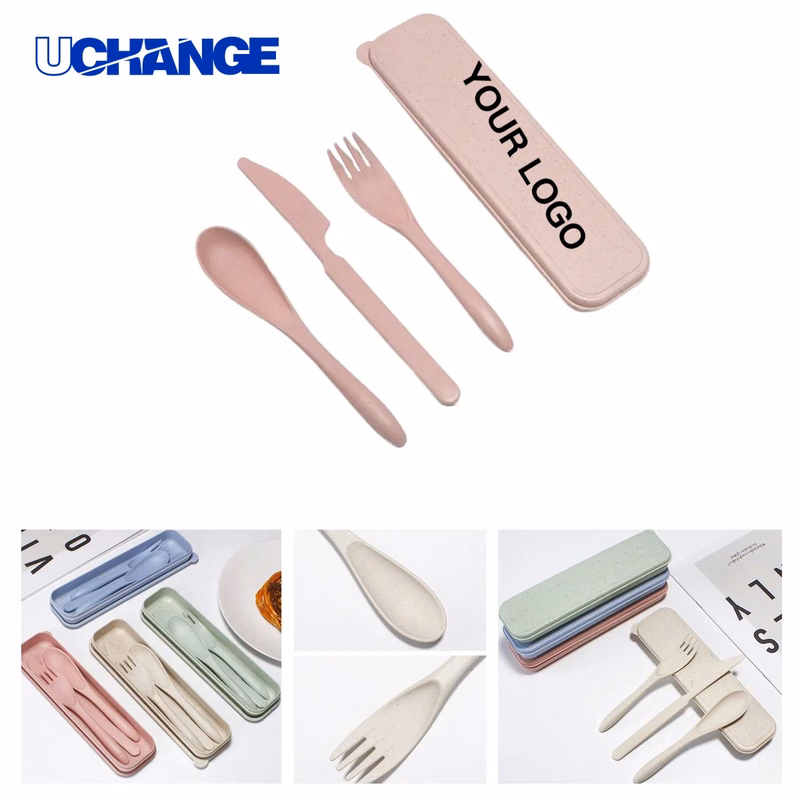 Eco Wheat Straw Cutlery Set with Portable Case for Travel