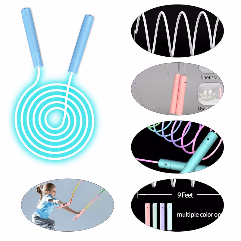 LED Light Up Rainbow 7 Color Change Kids Adults 10 FT Adjustable Fitness Skipping Rope