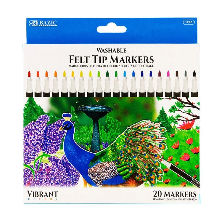Felt Tip Markers - 20 Pack Washable 1