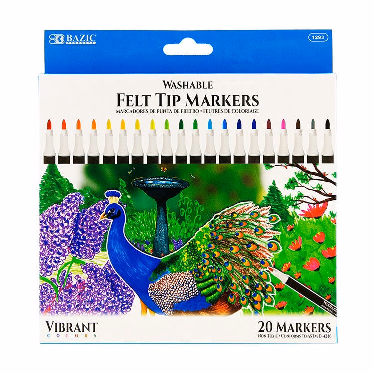 Felt Tip Markers - 20 Pack Washable