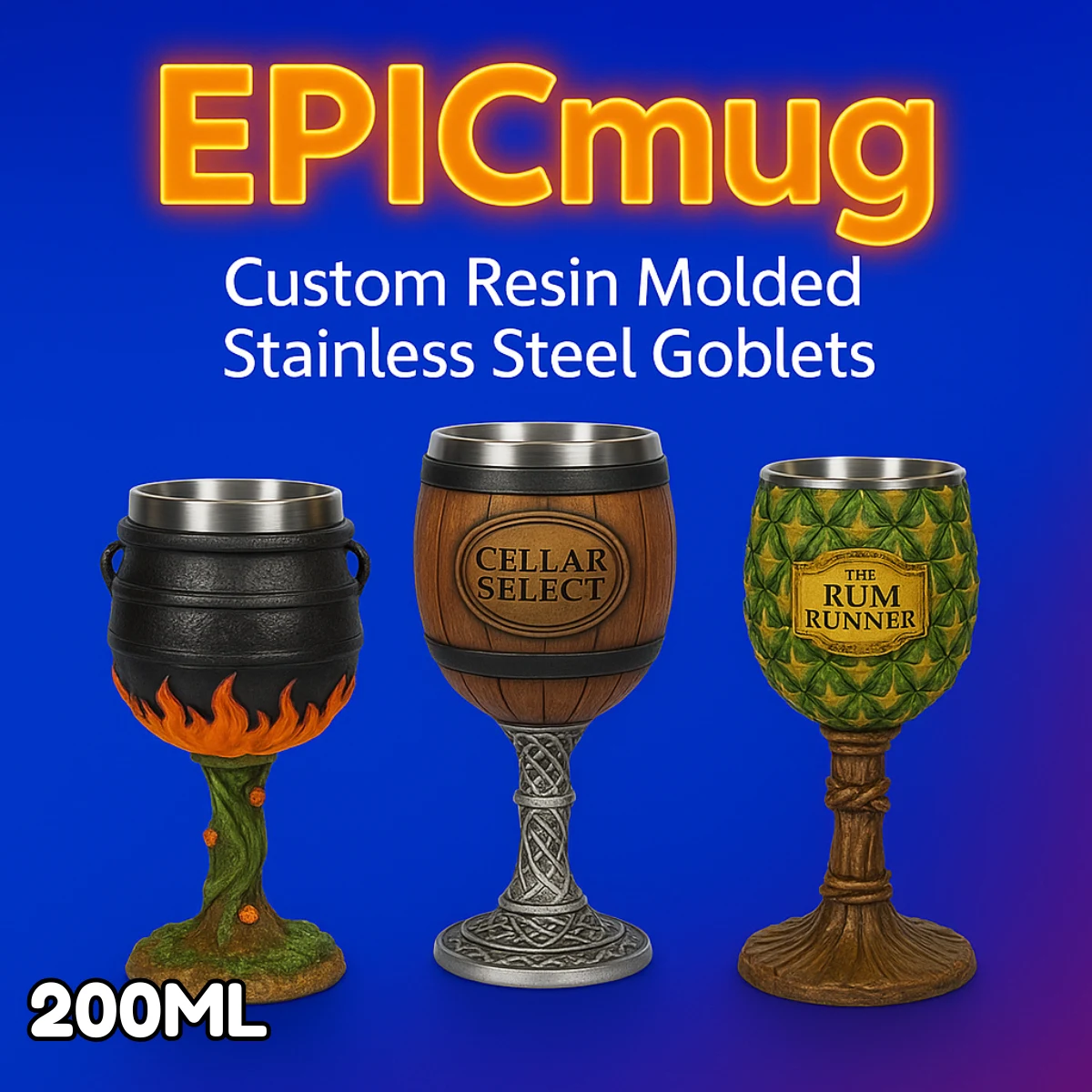 EpicMug Customizable Resin Molded Exterior Goblet/Chalice - 200ML Stainless Steel Insert 1