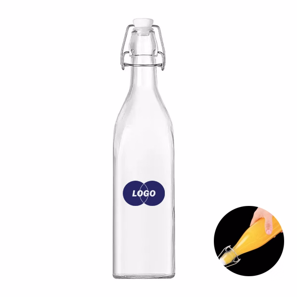 34oz Clear Glass Water Bottles with Wire-Style Lids