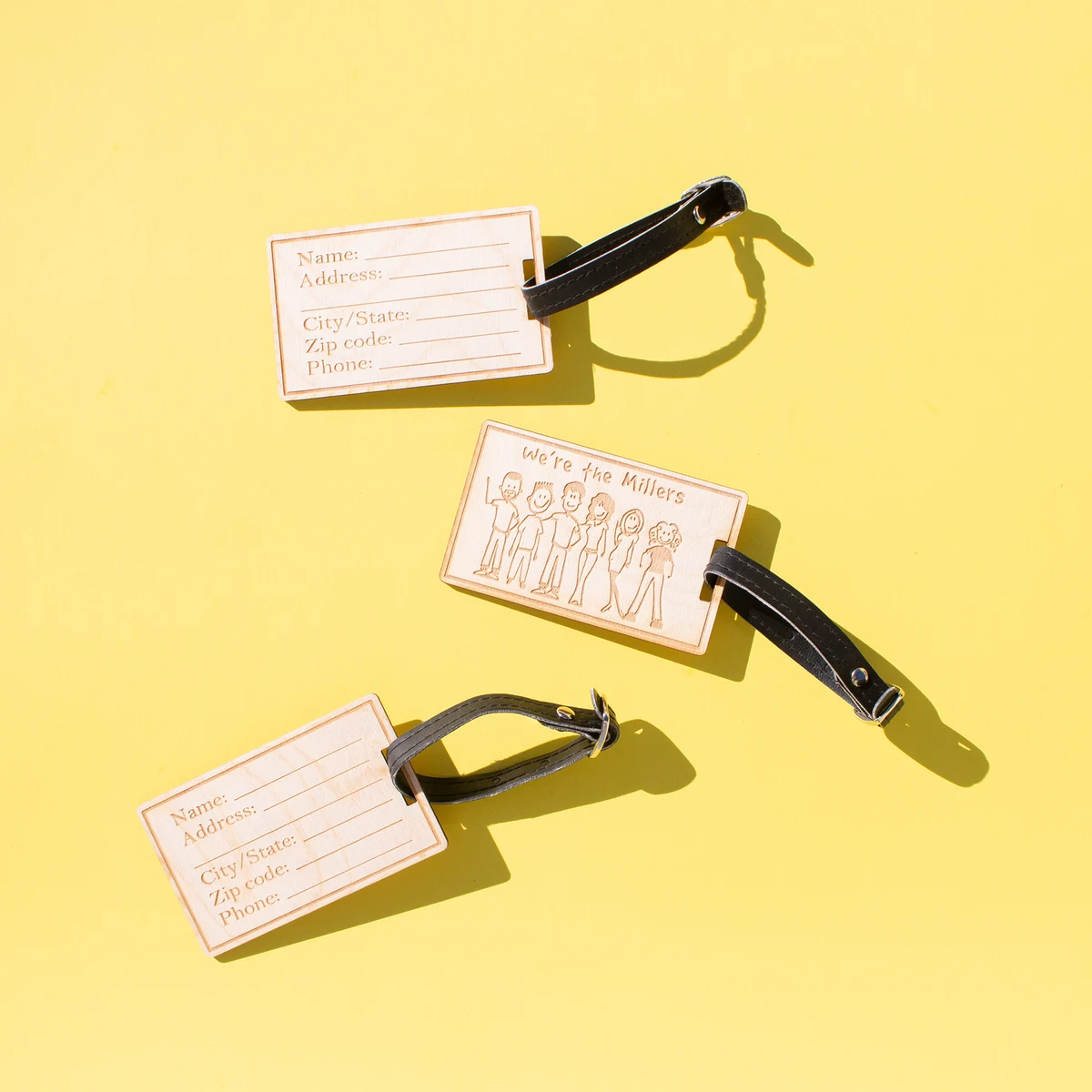 Wood Luggage Tags: 3" W x 3" H 1