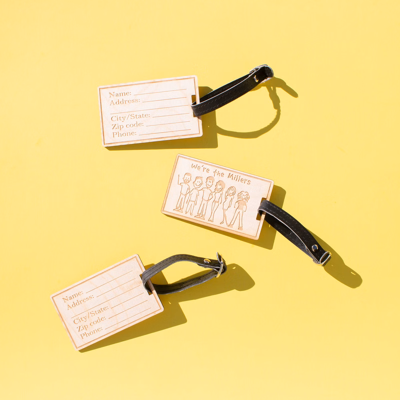Wood Luggage Tags: 3" W x 3" H